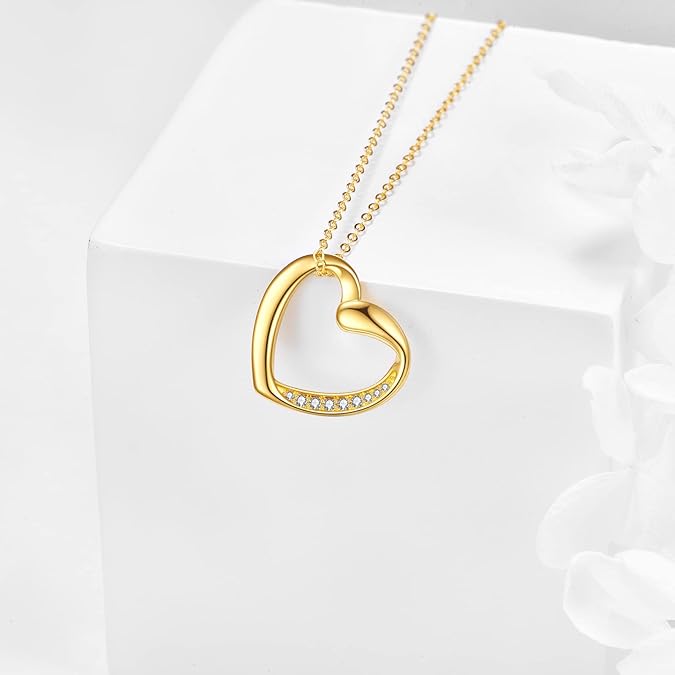 14K Solid Gold Heart Necklace for Women Fine Gold Love Jewelry Birthday Gifts for Wife Mother Girlfriend Her