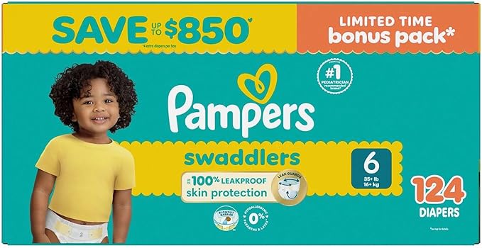 Pampers Swaddlers Diapers, Size 6 (35+ Pounds), 112 Count