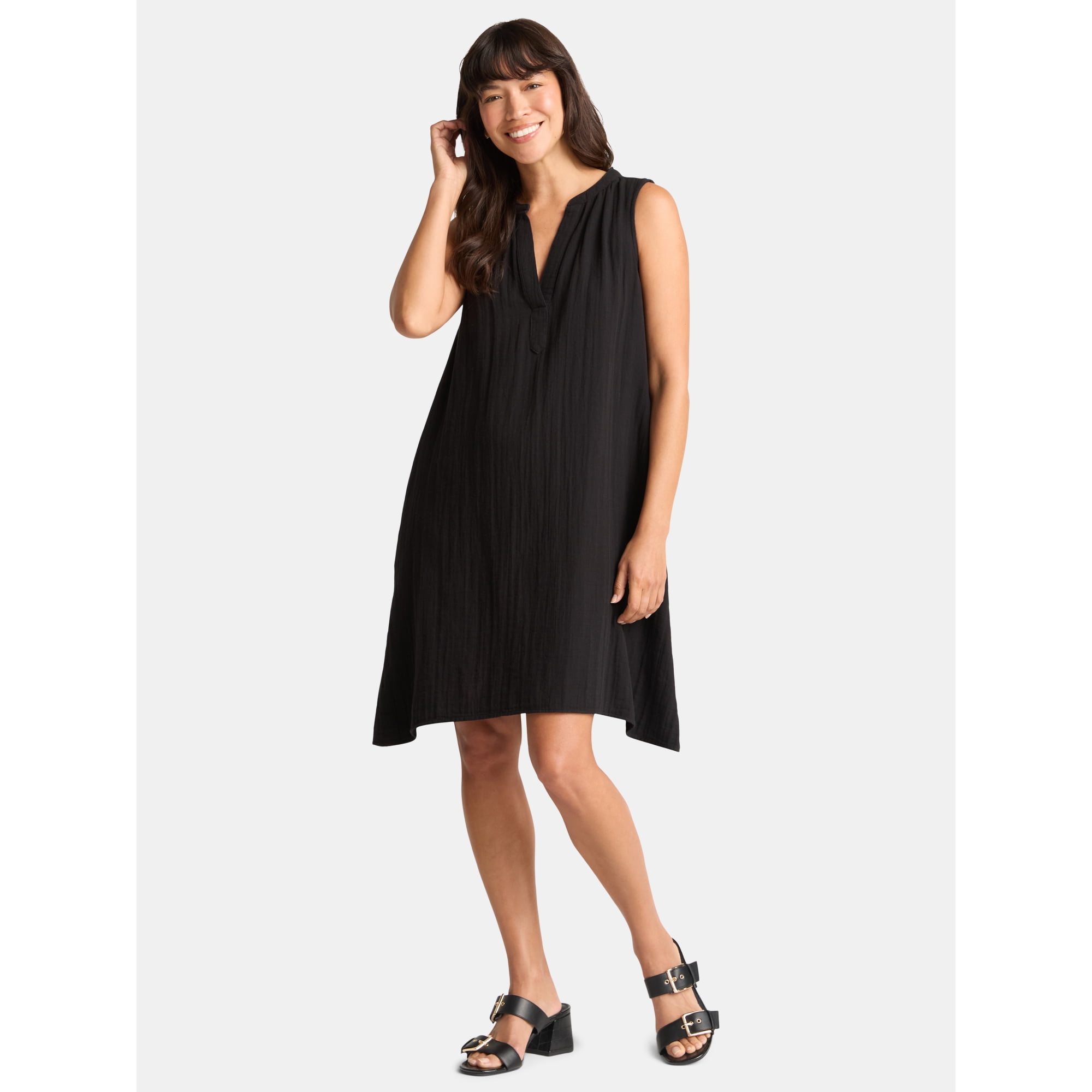 Time and Tru Women's Cotton Double Cloth Shift Dress, Sizes XS-XXXL