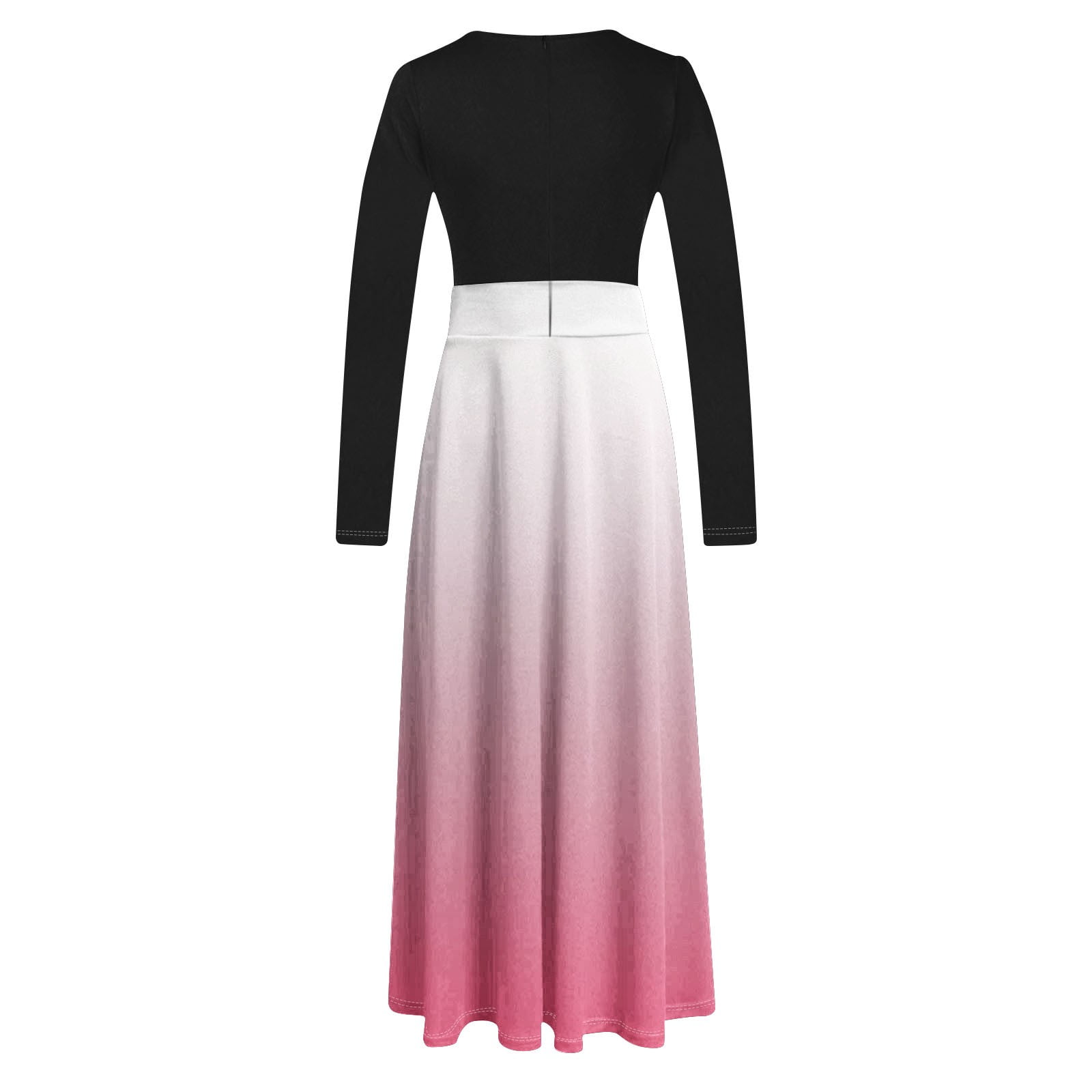 Kaemgyyd Fall Dresses for Women Casual Long Sleeve Loose Maxi Dresses Fashion Gradatio Crewneck Pleated Flowy Dresses