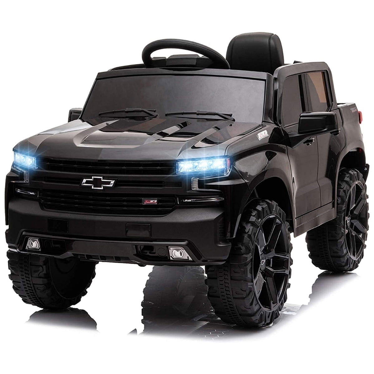 FUNTOK Licensed Chevrolet Silverado Kids Electric Ride on Toys,Battery Powered 12V Child Ride on Truck Car w/ Parent Remote Control and Storage Trunk, Black